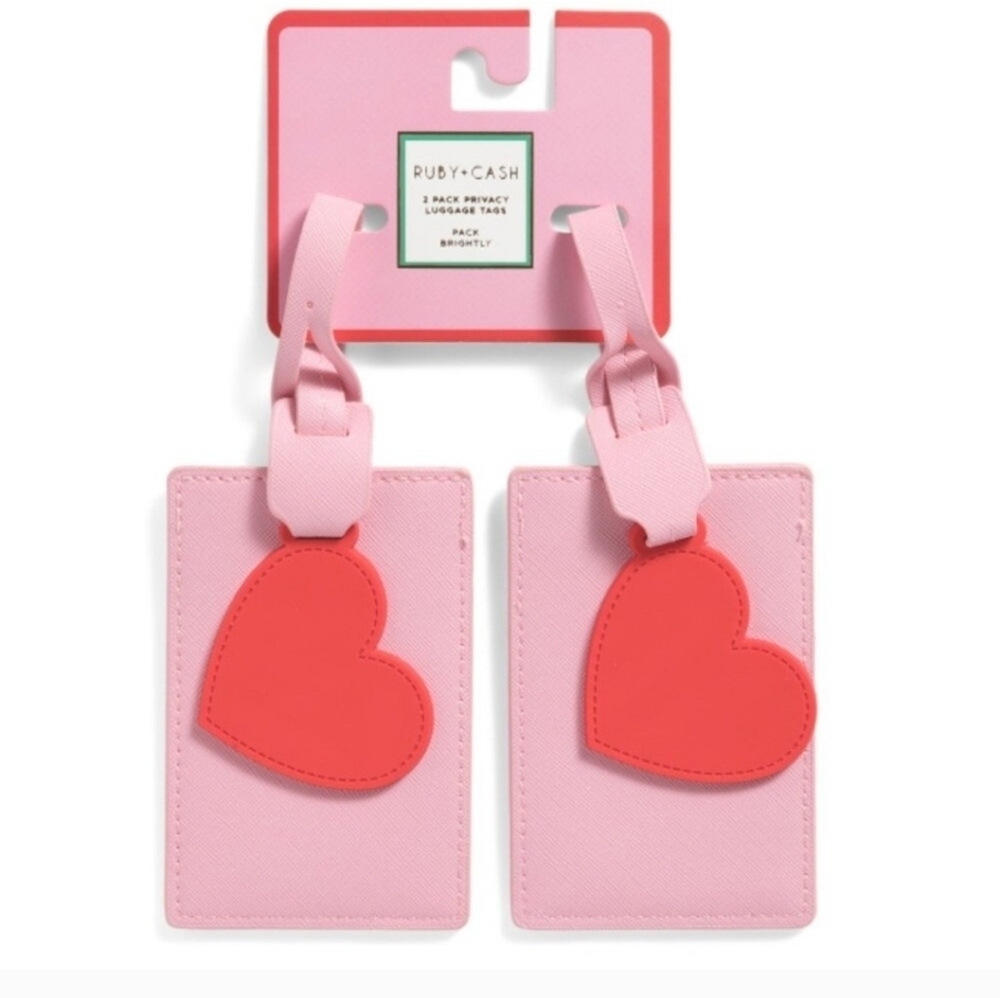 💕🔹️RUBY + CASH 🔹️Pink 2pk Luggage Tags With Heart Charms